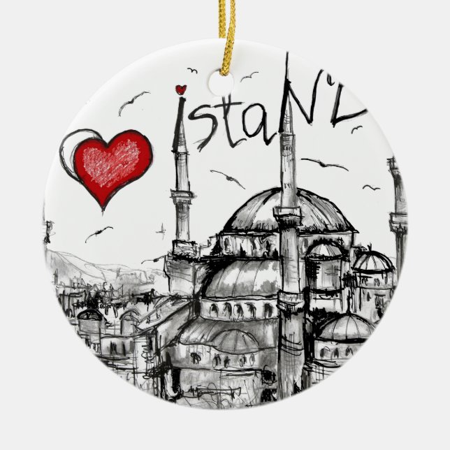 Jag älskar Istanbul Julgransprydnad Keramik (Framsidan)