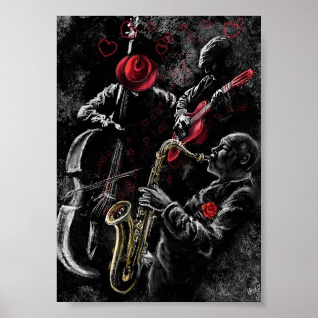 Jag älskar jazzmusikaffisch - Målad konst Poster (Framsidan)