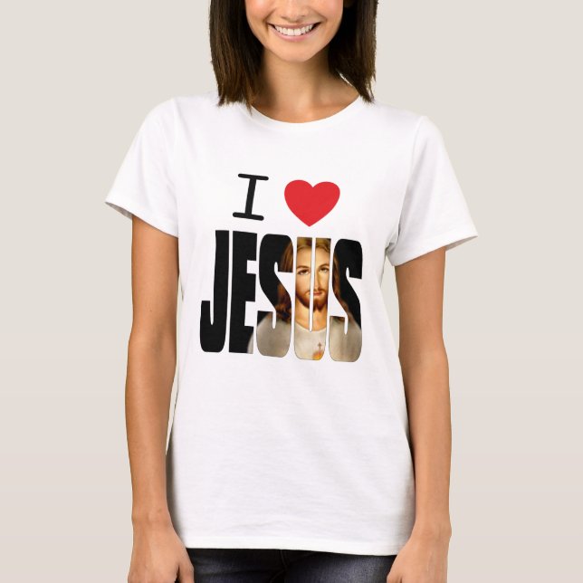 Jag älskar Jesus - I-hjärta Jesus med avbildar i T Shirt (Framsida)