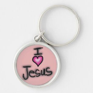 Jag älskar Jesus Jag älskar Jesus Rosa Rund Silverfärgad Nyckelring