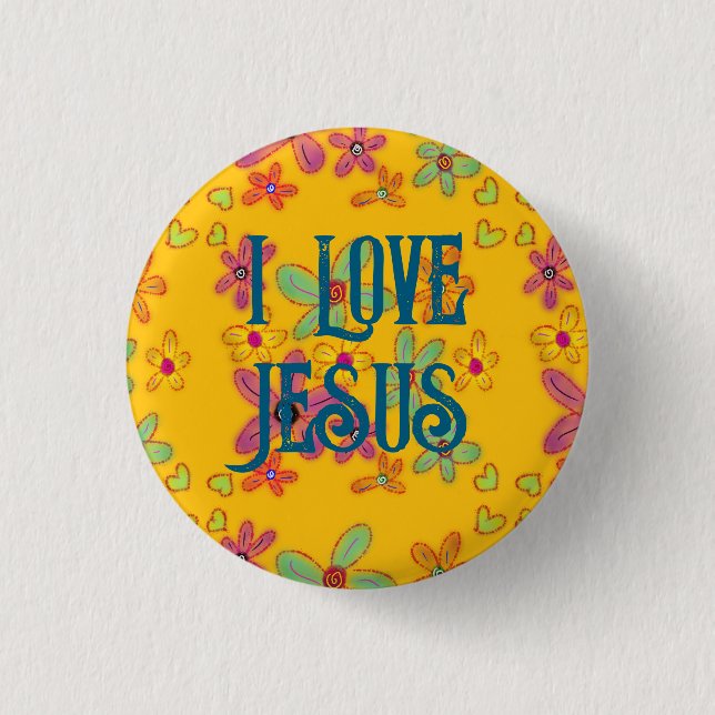 Jag älskar Jesus kristen flicka blommor mönster gu Knapp (Framsida)