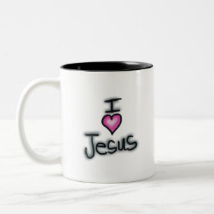 Jag älskar Jesus med rosa hjärta Två-Tonad Mugg