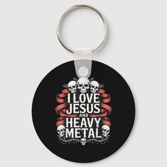 Jag älskar Jesus och heavy metal _7 Nyckelring (Framsida)
