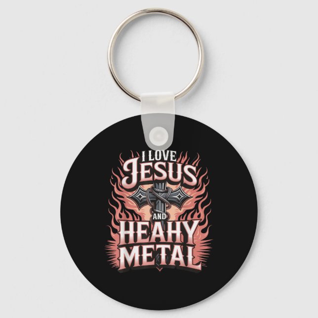 Jag älskar Jesus och heavy metal  Nyckelring (Framsida)