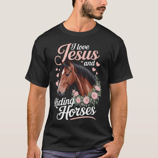 Jag älskar Jesus och ridning T Shirt (Framsida)