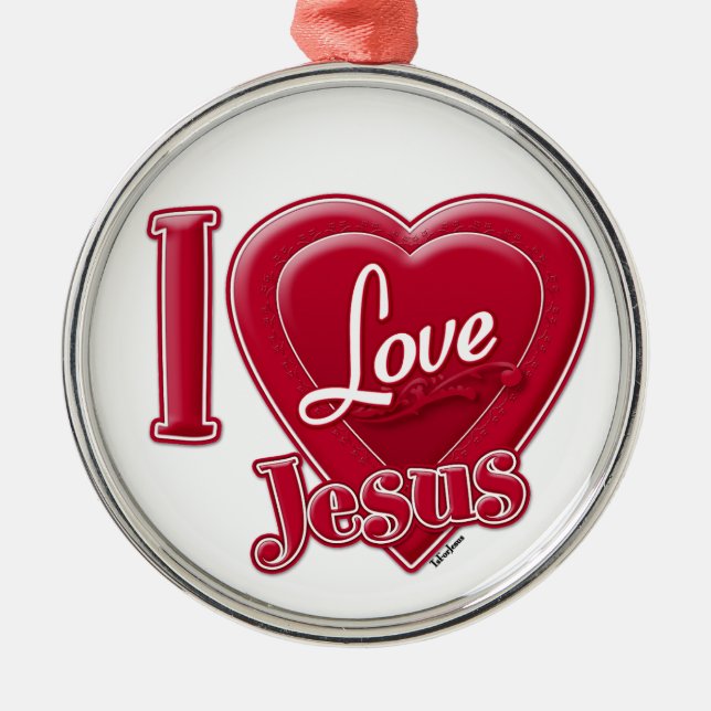Jag älskar Jesus rött hjärta Julgransprydnad Metall (Framsidan)