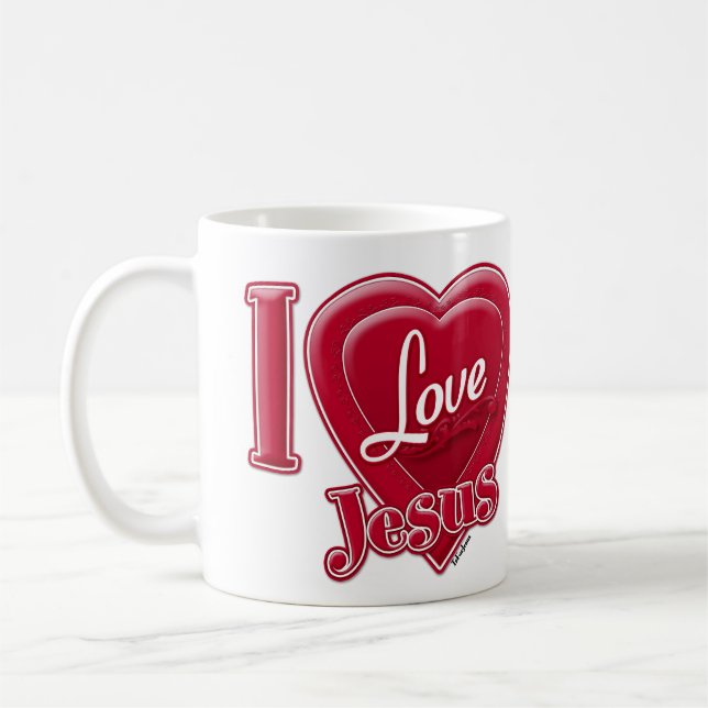 Jag älskar Jesus rött hjärta Kaffemugg (Vänster)