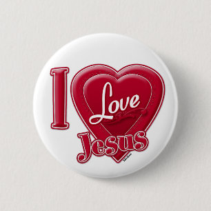 Jag älskar Jesus rött hjärta Knapp