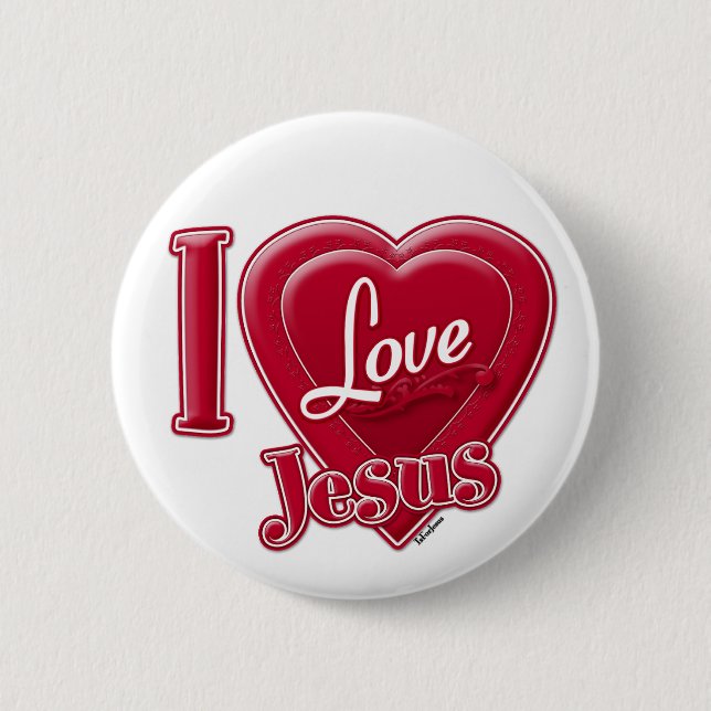 Jag älskar Jesus rött hjärta Knapp (Framsida)