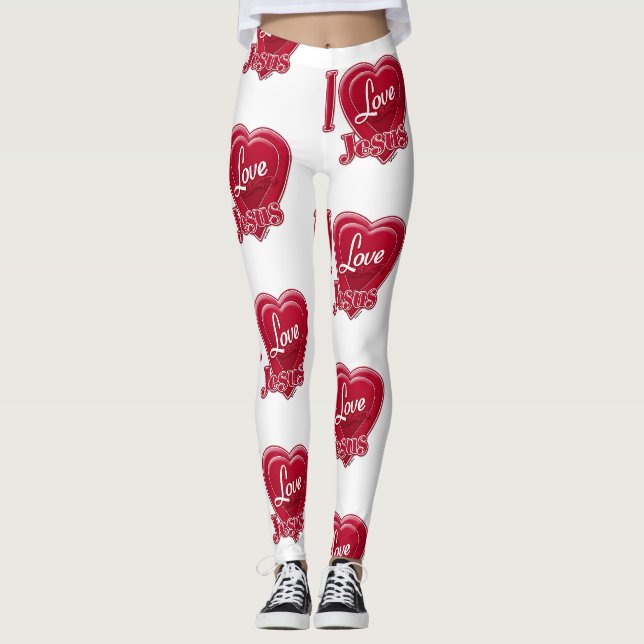 Jag älskar Jesus rött hjärta Leggings (Framsida)