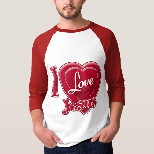 Jag älskar Jesus rött hjärta T Shirt (Framsida)