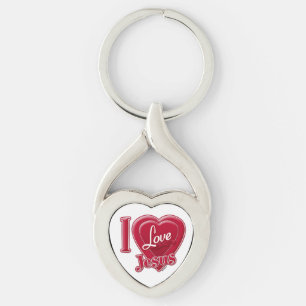 Jag älskar Jesus rött hjärta Twisted Heart Silverfärgad Nyckelring