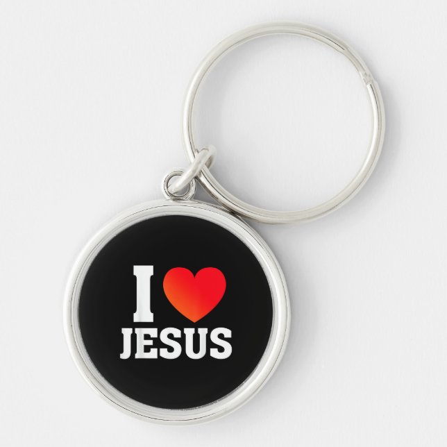 Jag älskar Jesus Rund Silverfärgad Nyckelring (Framsidan)