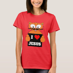 "Jag älskar Jesus" Tecknad Katt Señor Gato Kristna T Shirt