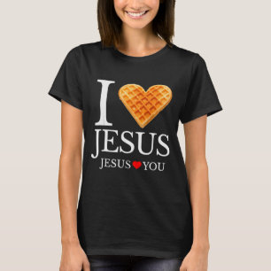 Jag älskar Jesus våffelhjärta rolig kristen frukos T Shirt