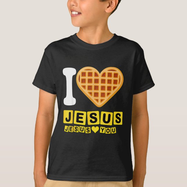 Jag älskar Jesus våffelhjärta  T Shirt (Framsida)