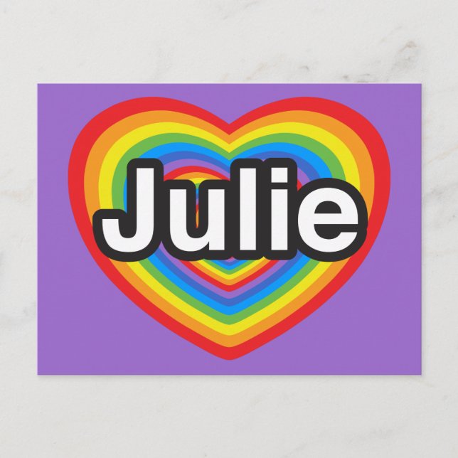 Jag älskar Julie. Jag älskar dig Julie. Hjärta Vykort (Framsida)