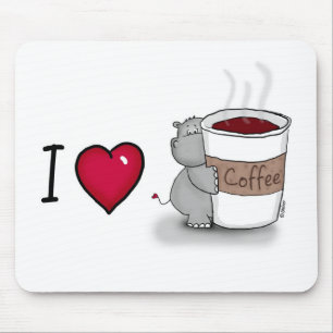 Jag älskar kaffe - flodhäst med en kopp av kaffe musmatta