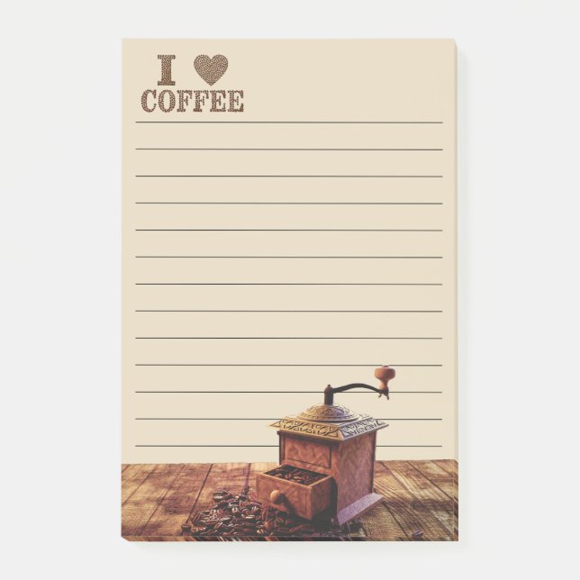 Jag älskar kaffe och kaffekvarn post-it block (Framsida)