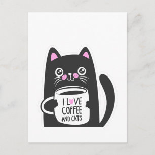 Jag älskar kaffe och katter - Välj bakgrundsfärg Vykort