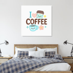 Jag älskar kaffe Söt Kawaii-dekal – Bedårande kaff Canvastryck