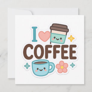 Jag älskar kaffe Söt Kawaii-dekal – Bedårande kaff Inbjudningar