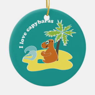 Jag älskar Kapybaror Tropisk Strand Konst Julgransprydnad Keramik