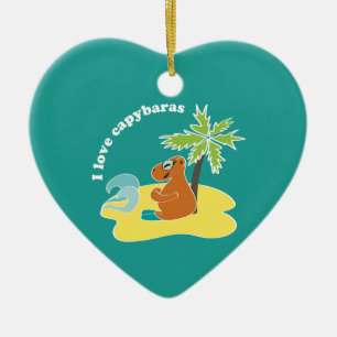 Jag älskar Kapybaror Tropisk Strand Konst Julgransprydnad Keramik
