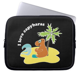 Jag älskar Kapybaror Tropisk Strand Konst Laptop Fodral