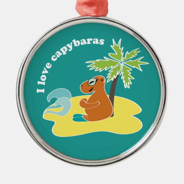 Jag älskar Kapybaror Tropisk Strandkonst Julgransprydnad Metall (Framsidan)