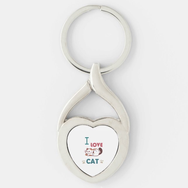 Jag älskar katt twisted heart silverfärgad nyckelring (Framsidan)