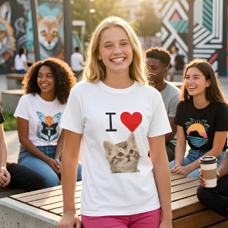 Jag älskar katter Anpassad kattfoto barn T Shirt