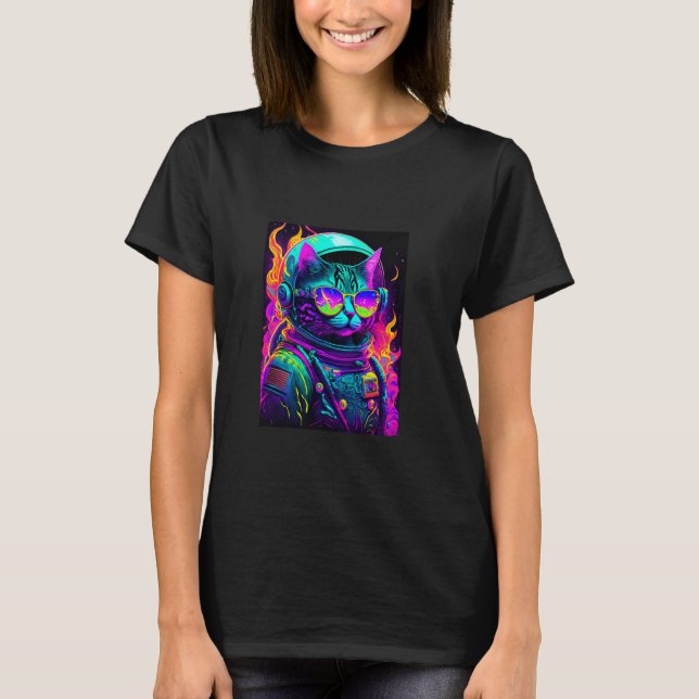 Jag älskar katter, cool rymdkattsillustration Graf T Shirt (Framsida)