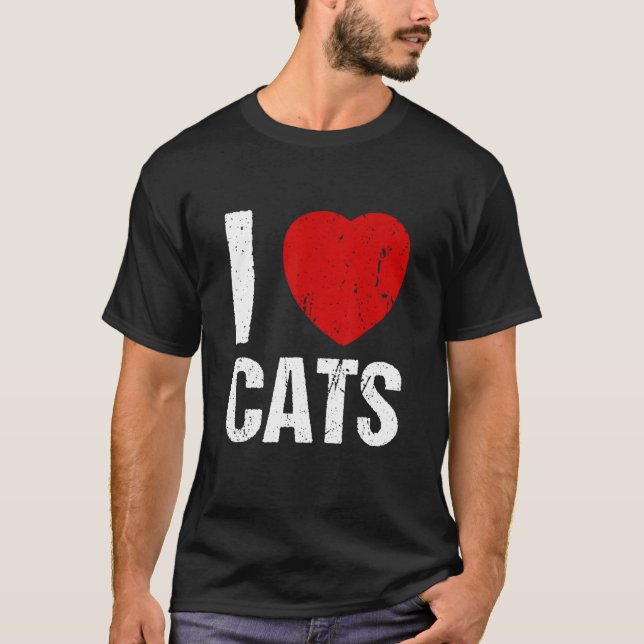 Jag älskar katter hjärta katt t shirt (Framsida)