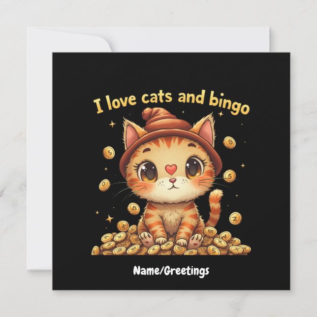 Jag älskar katter och Bingo Perfekt kombination Bi Inbjudningar (Framsida)