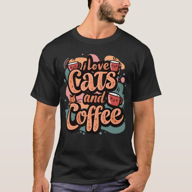 Jag älskar katter och kaffeflicka t shirt (Framsida)