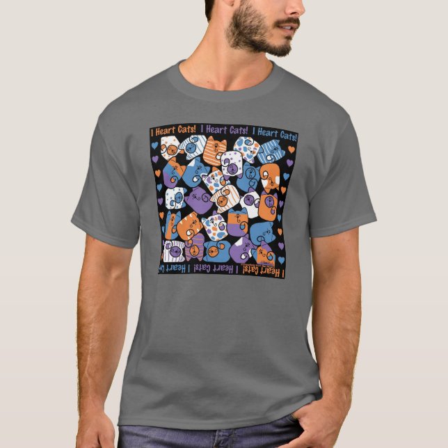 Jag älskar katter! Samla T-shirt (Framsida)