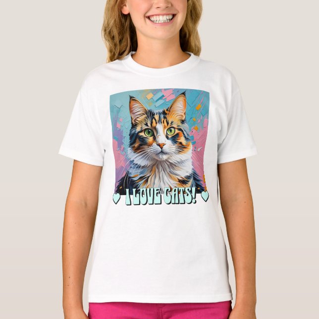 Jag älskar katter! t shirt (Framsida)
