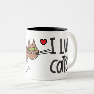 JAG ÄLSKAR KATTER TECKNAD KATT MUG Två-Tonad MUGG