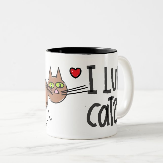 JAG ÄLSKAR KATTER TECKNAD KATT MUG Två-Tonad MUGG (Framsida höger)