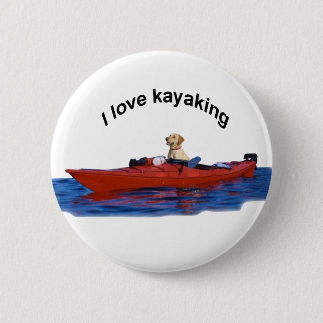 Jag älskar kayaking (gul lab) 2 knapp (Framsida)