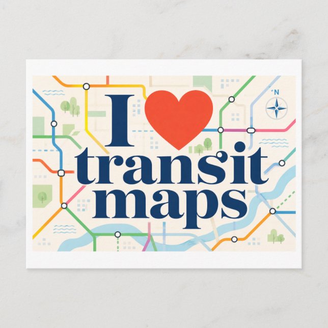 "Jag [älskar] kollektivtrafik kartor" Vykort (Framsida)