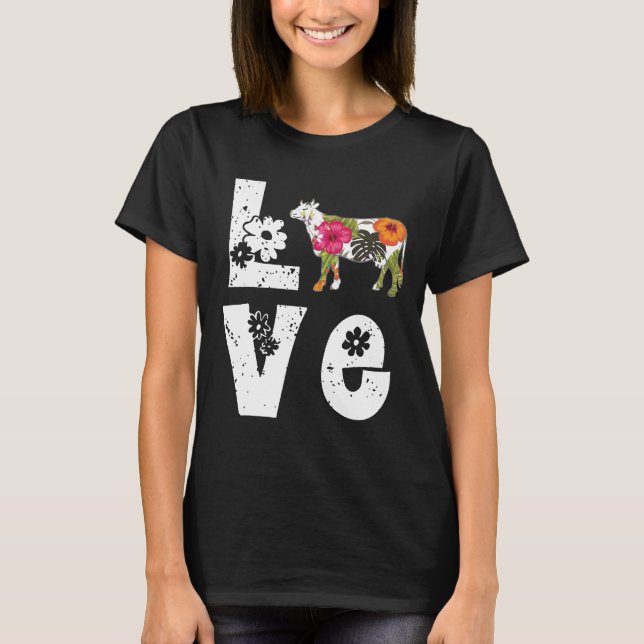 Jag älskar kor blomma t shirt (Framsida)