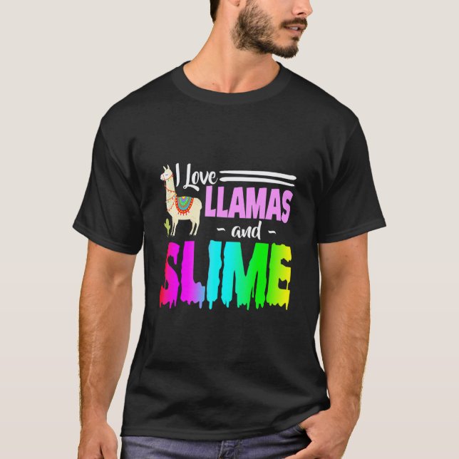 Jag älskar lamaer och slem regnbåge rosa för kvinn t shirt (Framsida)