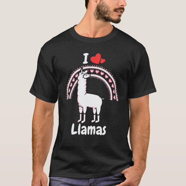 Jag älskar lammor   Llamor regnbåge hjärtan design T Shirt (Framsida)