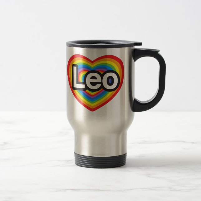 Jag älskar Leo. Jag älskar dig Leo. Hjärta Resemugg (Höger)