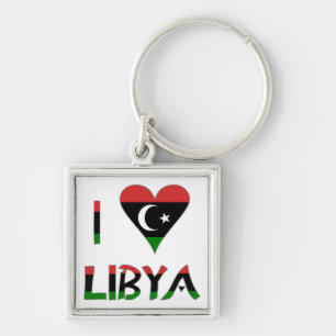 Jag älskar Libyen Fyrkantig Silverfärgad Nyckelring