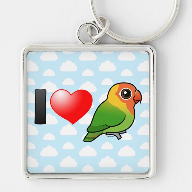Jag älskar Lilians Lovebirds Fyrkantig Silverfärgad Nyckelring (Framsidan)