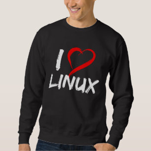 Jag älskar Linux med hjärta Penguin Tux Open Sourc Lång Ärmad Tröja