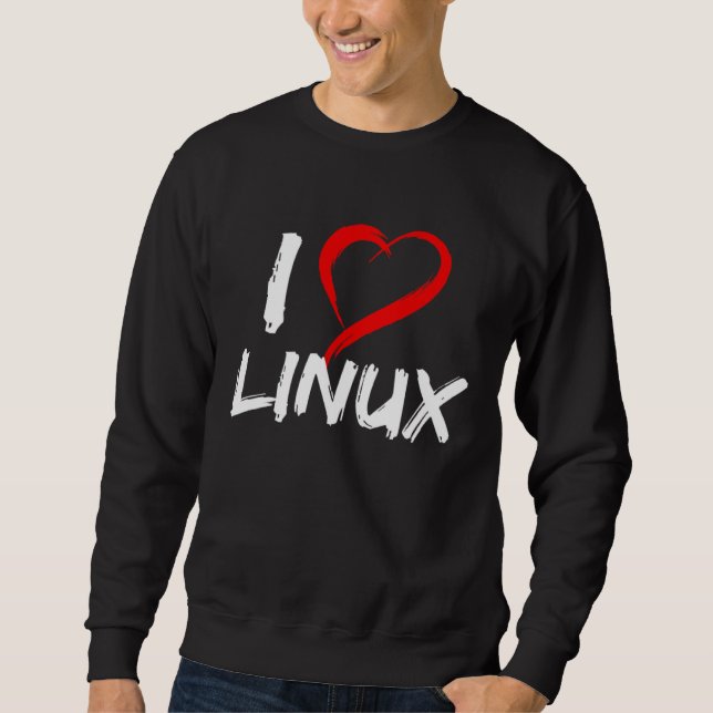 Jag älskar Linux med hjärta Penguin Tux Open Sourc Lång Ärmad Tröja (Framsida)